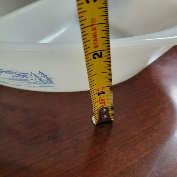 Vintage Glasbake Milk Glass Divided Dish With Blue Farm Scene Print - Picture 6 of 8